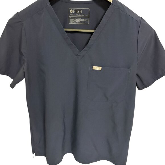 Figs Technical Collection Scrub Top Size Large Navy Blue 3 Pocket LOT OF 2 - Picture 1 of 7